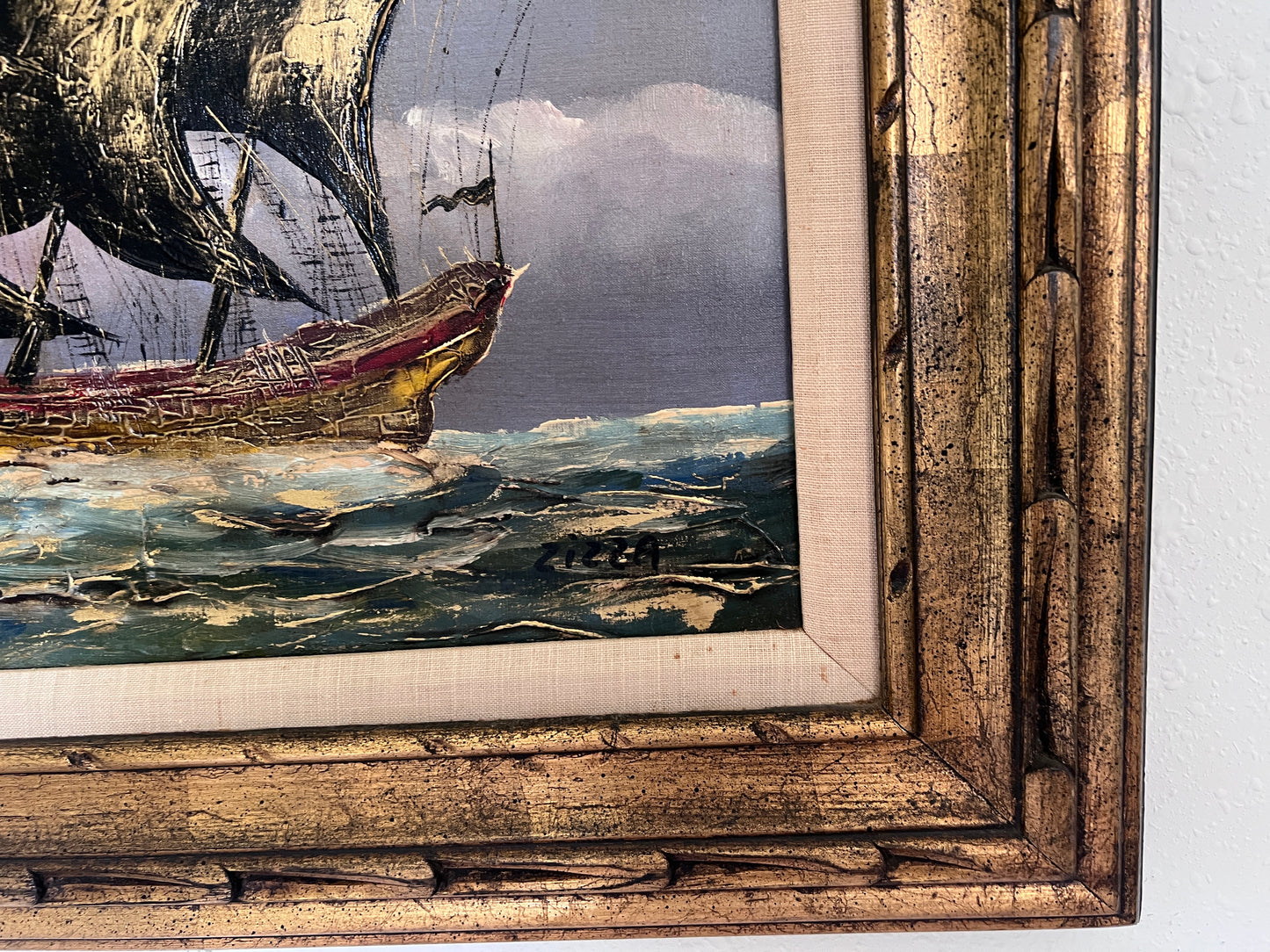 Vintage Seascape Oil Painting on Canvas Signed Zizza | Framed, Nautical Art