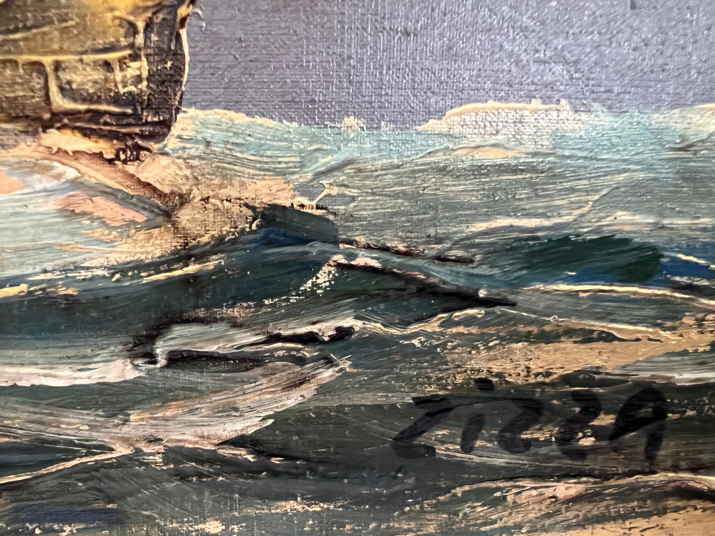 Vintage Seascape Oil Painting on Canvas Signed Zizza | Framed, Nautical Art