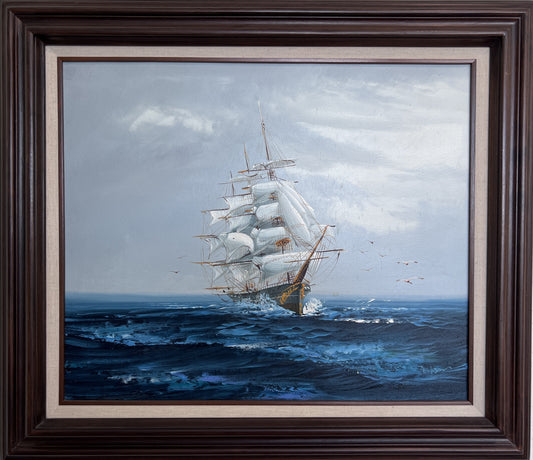 Listed Artist Hewett Jackson Original Oil Painting | Tall Ship Seascape | Framed