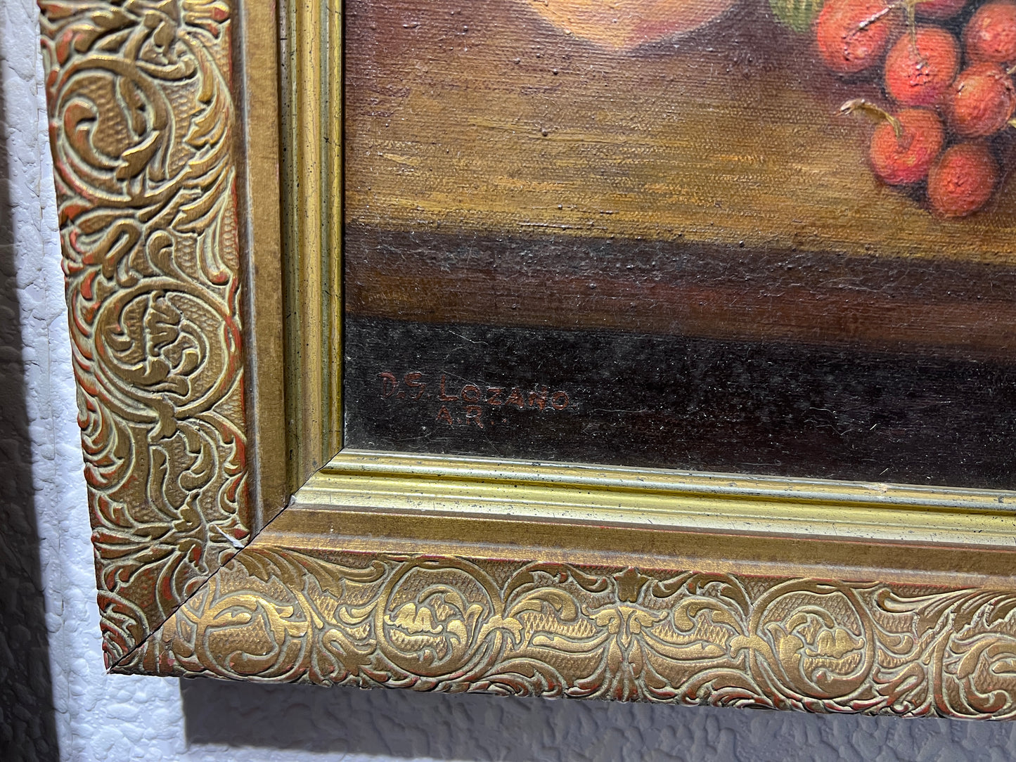 D.S. Lozano Vintage Oil Painting on canvas, Still Life of Died duck and fruits