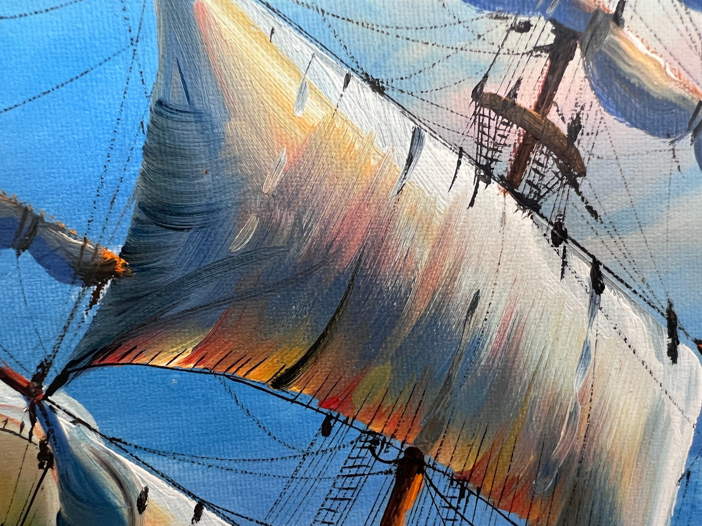 Ambrose Large Original Oil Painting on Canvas Sailing Ship Ocean Seascape Framed