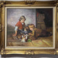G.Wilson Vintage Oil painting on canvas, children playing with rabbit, framed