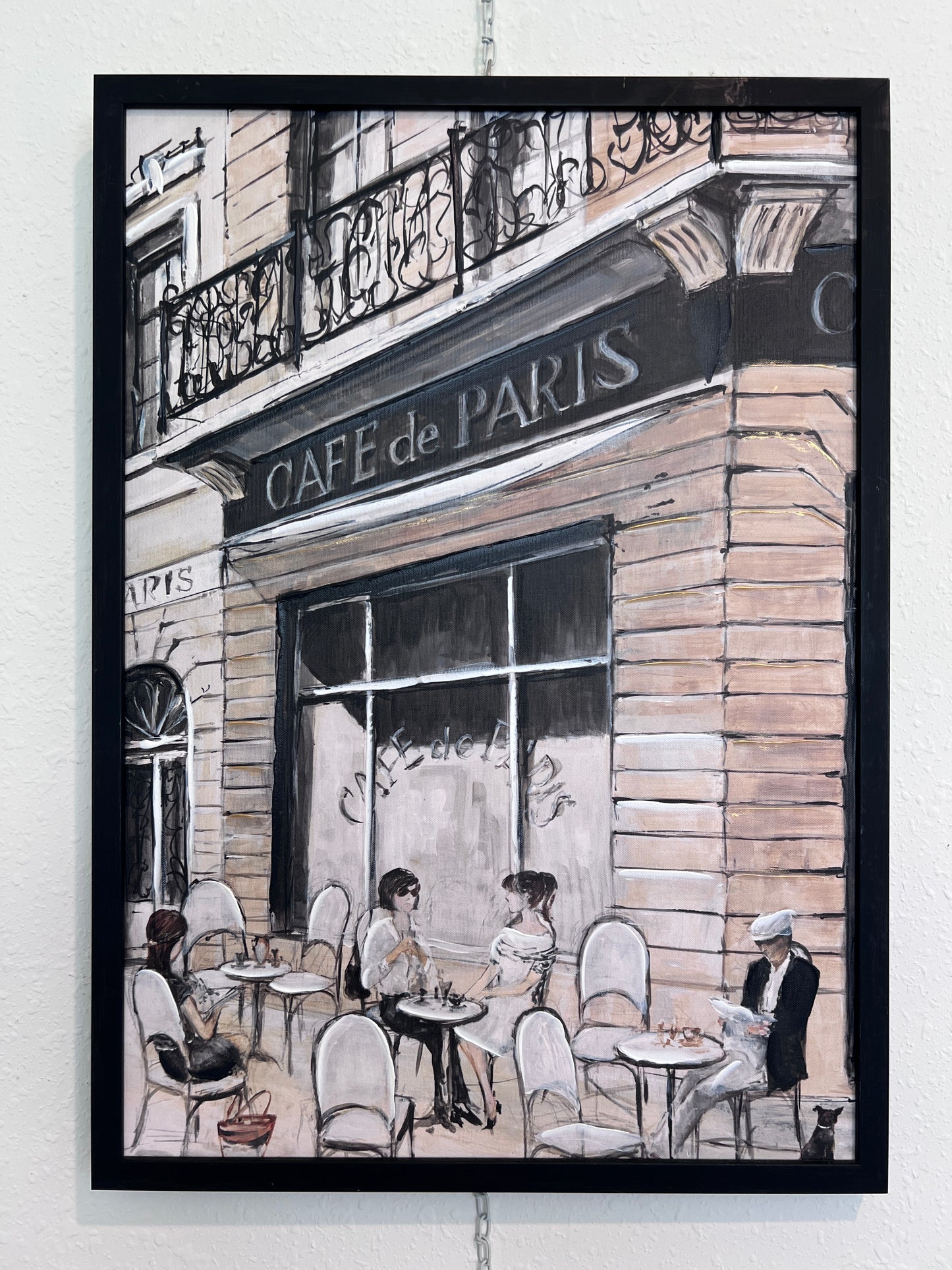 Cafe de Paris Framed Textured Canvas Print – French Bistro Scene – 20"x28"
