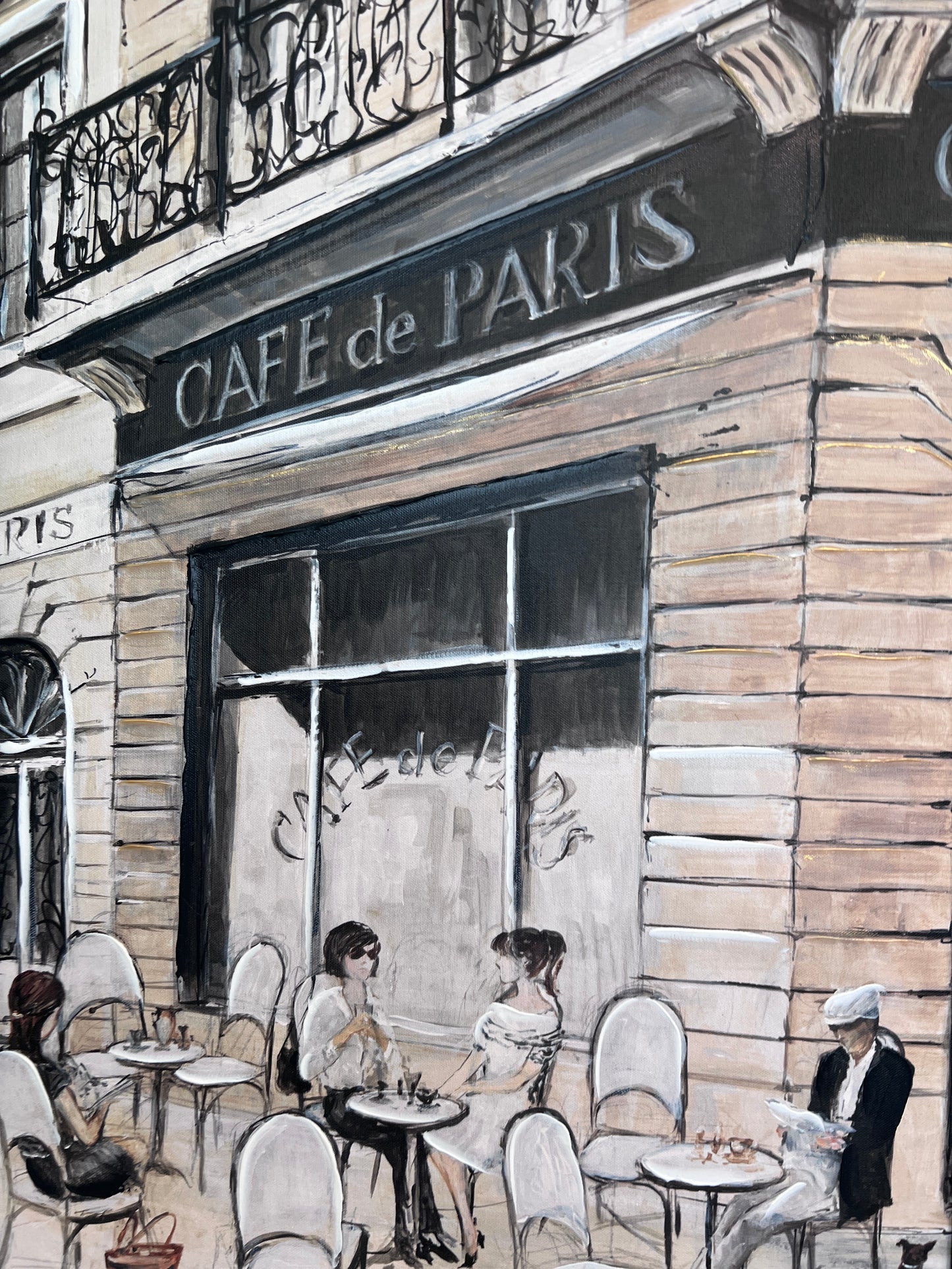 Cafe de Paris Framed Textured Canvas Print – French Bistro Scene – 20"x28"
