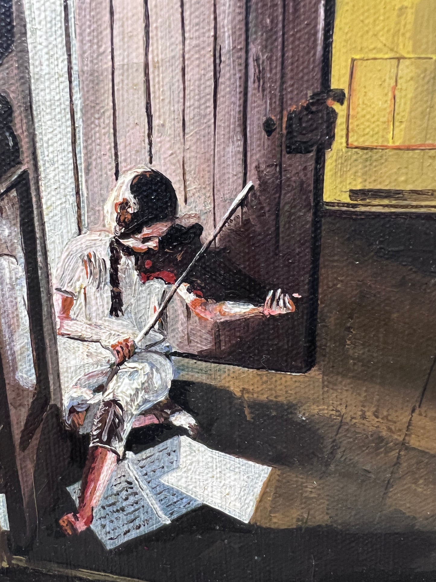 C.Klain Vintage Oil painting on canvas, Girl playing violin, Framed