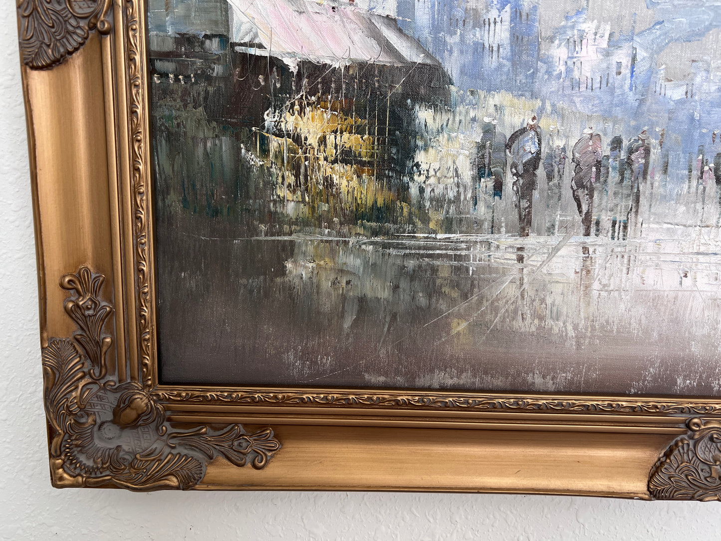Original oil painting on canvas France, Paris, Eiffel Tower, K. Basset, Framed