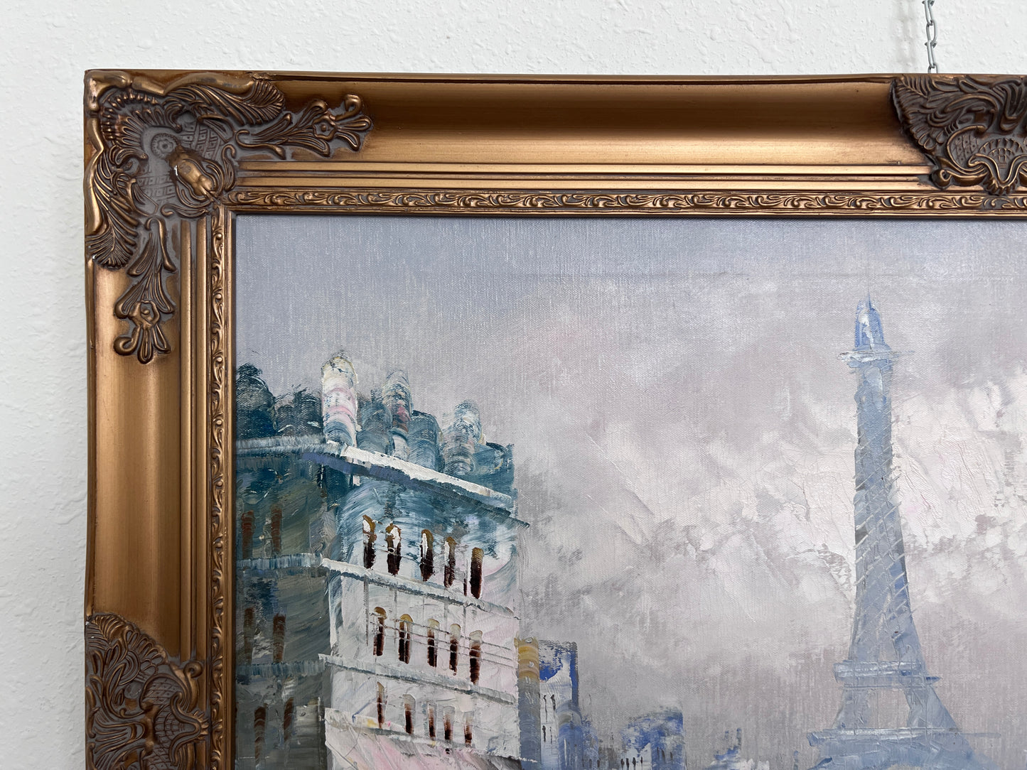 Original oil painting on canvas France, Paris, Eiffel Tower, K. Basset, Framed