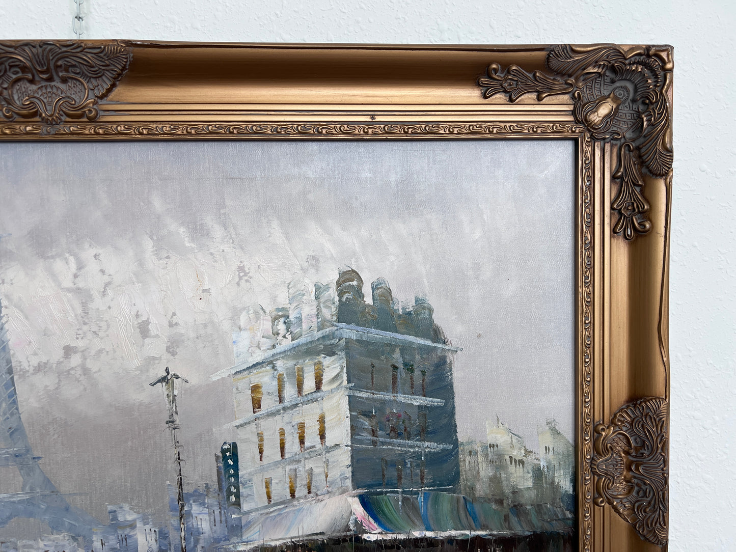 Original oil painting on canvas France, Paris, Eiffel Tower, K. Basset, Framed