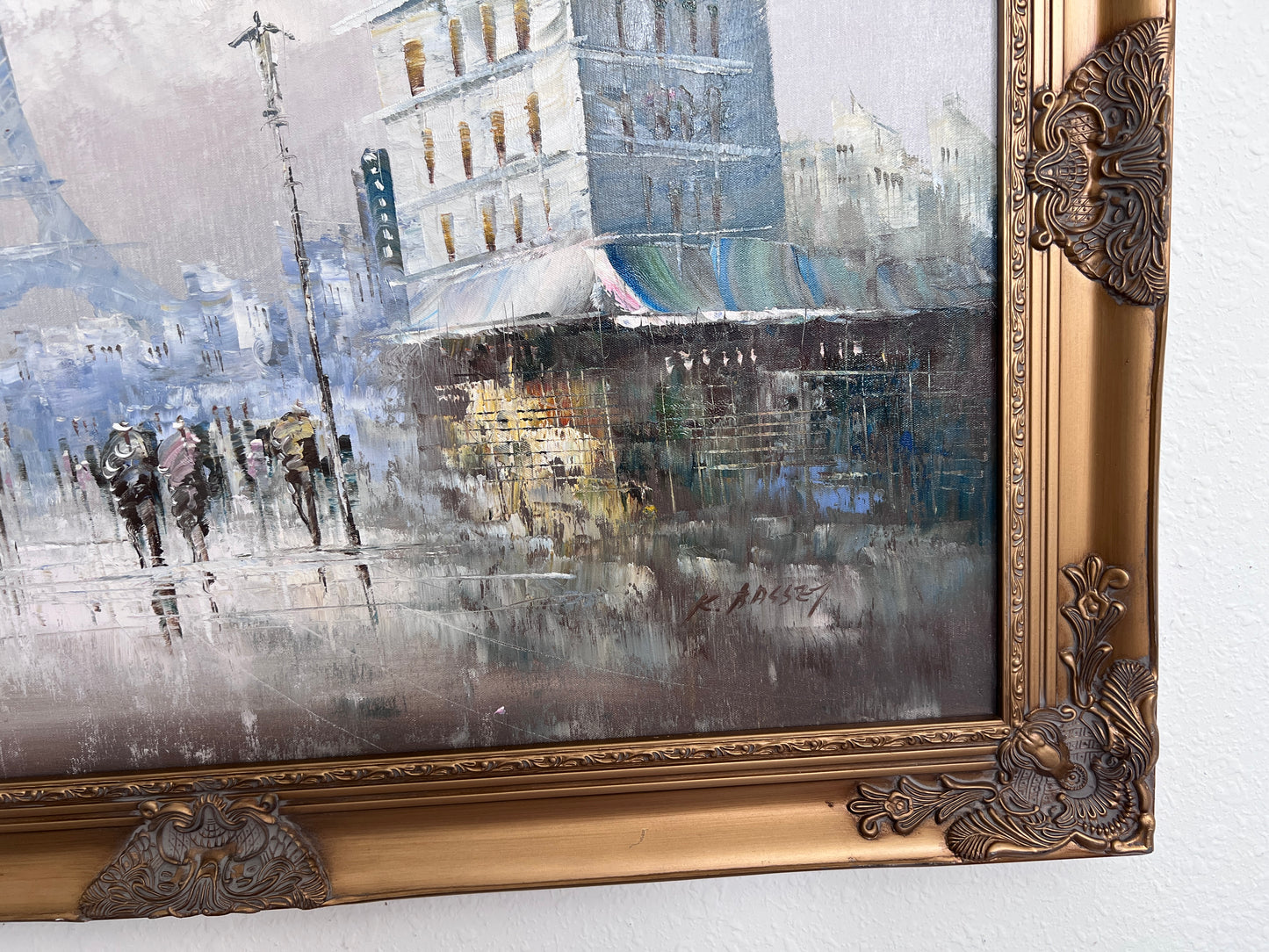 Original oil painting on canvas France, Paris, Eiffel Tower, K. Basset, Framed