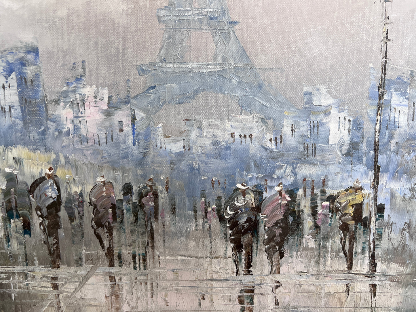 Original oil painting on canvas France, Paris, Eiffel Tower, K. Basset, Framed