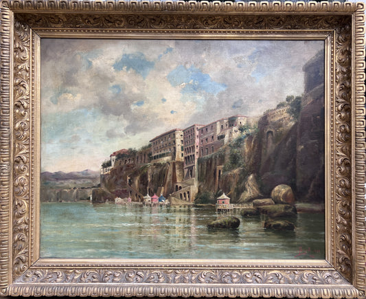 1894 Nicholas Briganti (1861-1944) Antique oil painting cityscape Italy Sorrento