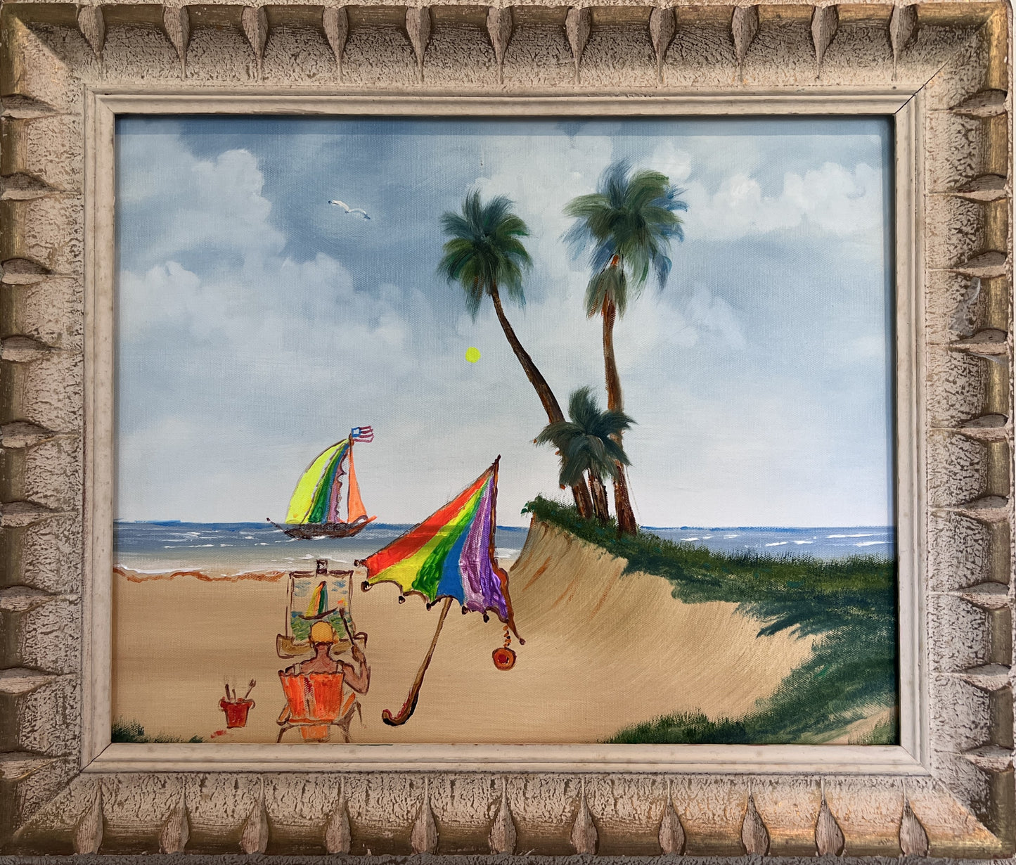 Magic Umbrella Beach Scene Painting by Serg Graff | Original Framed, COA