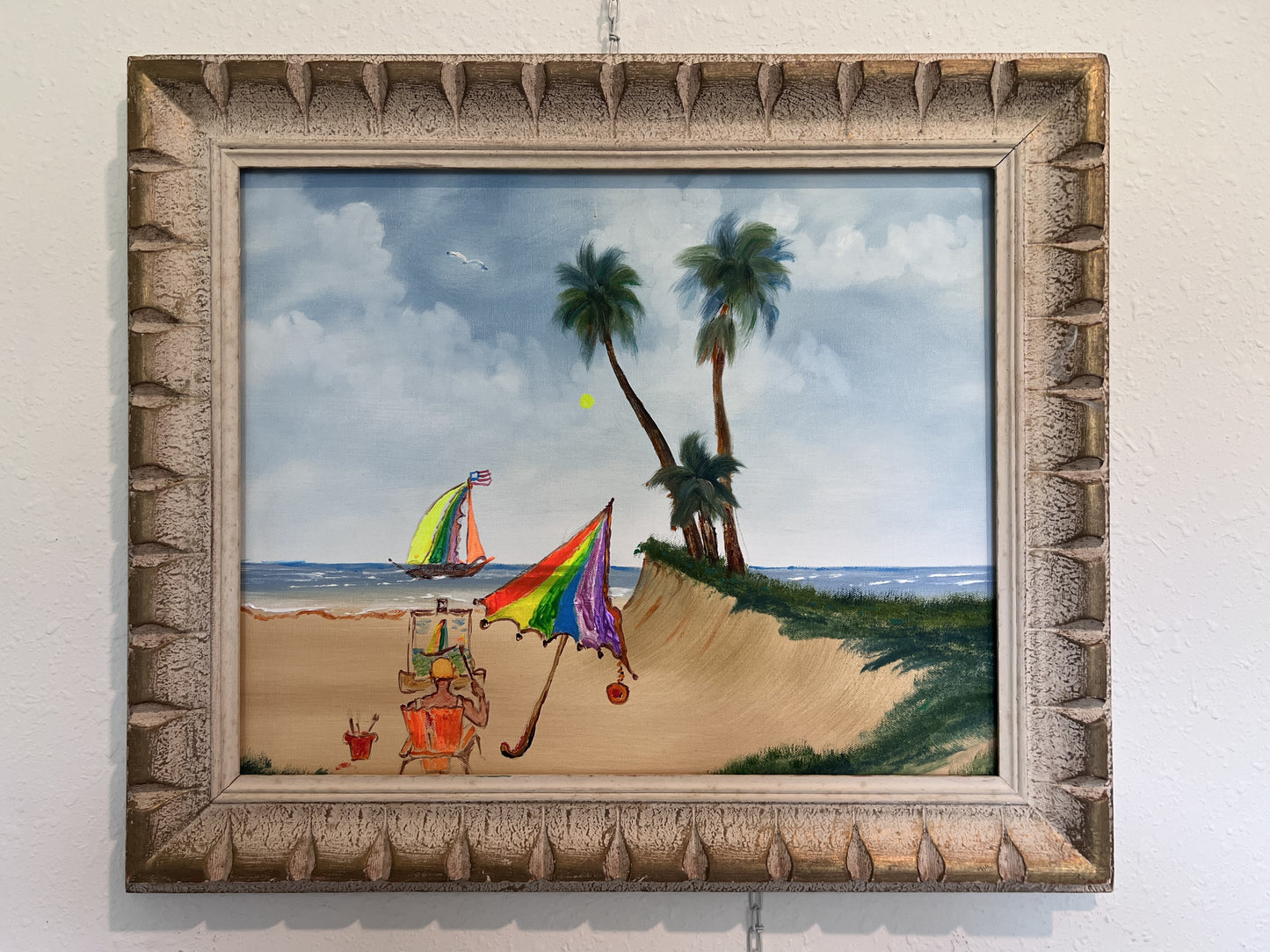 Magic Umbrella Beach Scene Painting by Serg Graff | Original Framed, COA