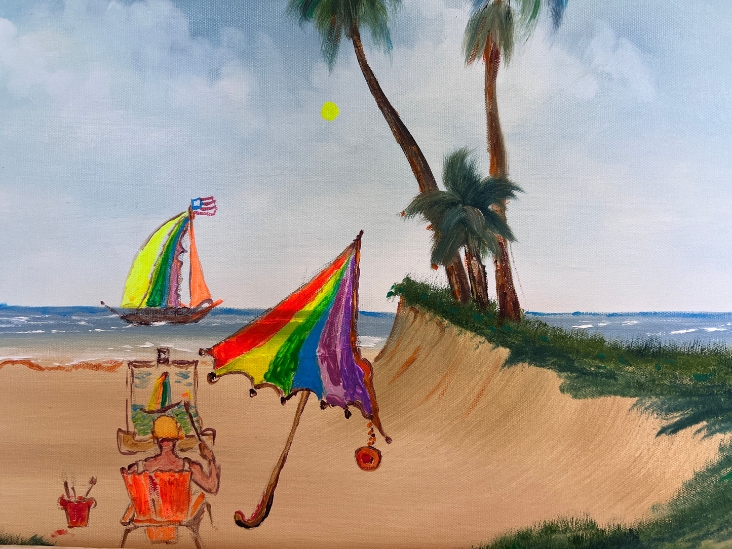 Magic Umbrella Beach Scene Painting by Serg Graff | Original Framed, COA