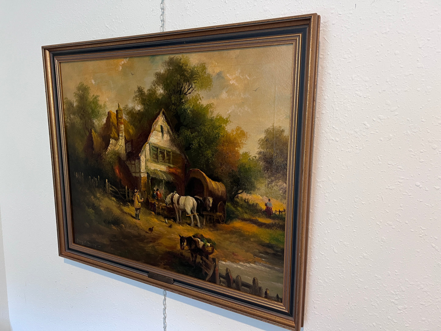 ✨ “At The Inn” by Henry T. Harvey – Vintage Oil Painting on Canvas, Framed