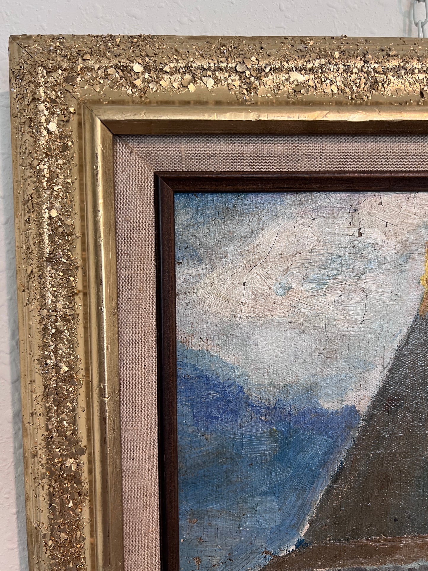 Vintage Russian Oil Painting – Medieval Tower with Hand-Decorated Frame Unsigned