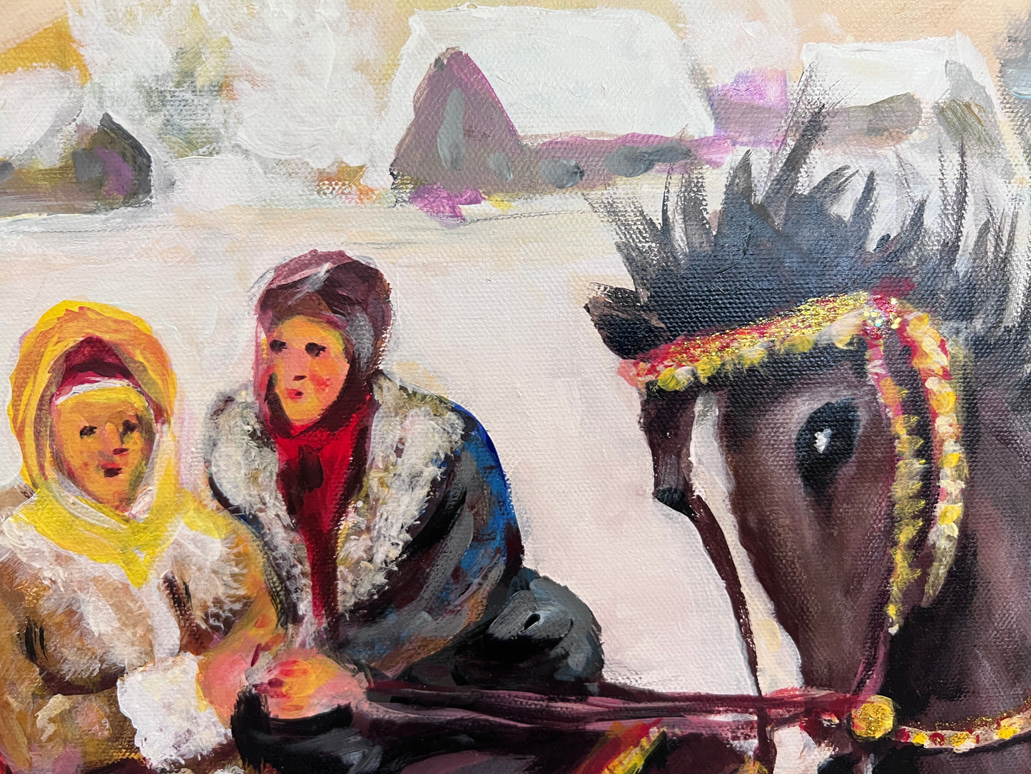 Winter Troika Ride – Original Oil Painting by Max Shekhter (b. 1938) Gold Frame