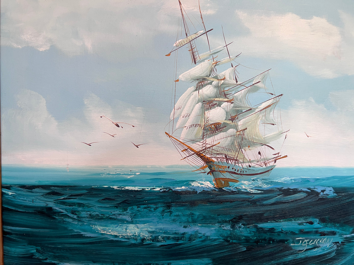 Listed Artist Hewett Jackson Original Oil Painting | Tall Ship Seascape | Framed