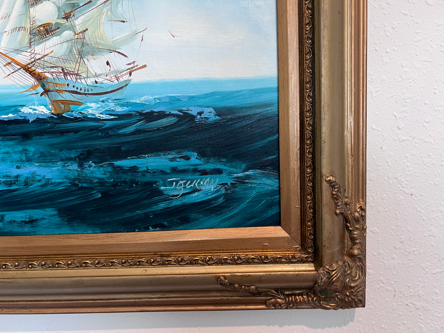 Listed Artist Hewett Jackson Original Oil Painting | Tall Ship Seascape | Framed