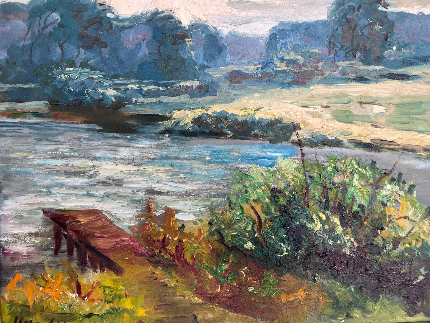 Vintage Landscape Oil Painting – Landscape by Max Shekhter (b. 1938), Gold Frame