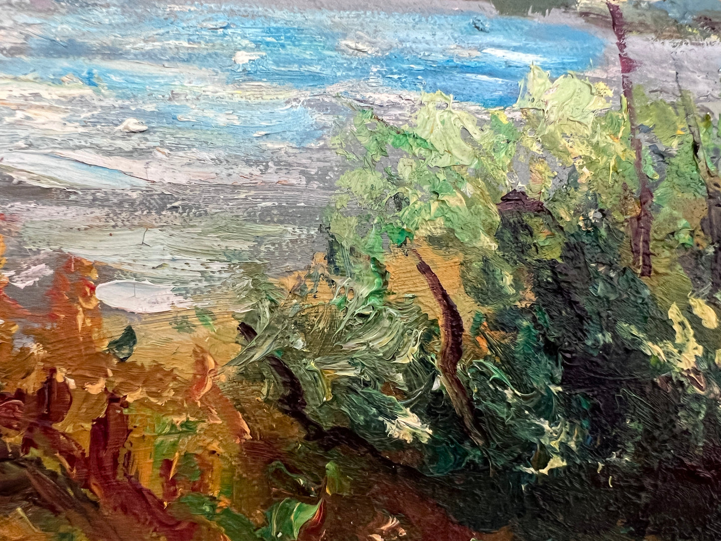Vintage Landscape Oil Painting – Landscape by Max Shekhter (b. 1938), Gold Frame