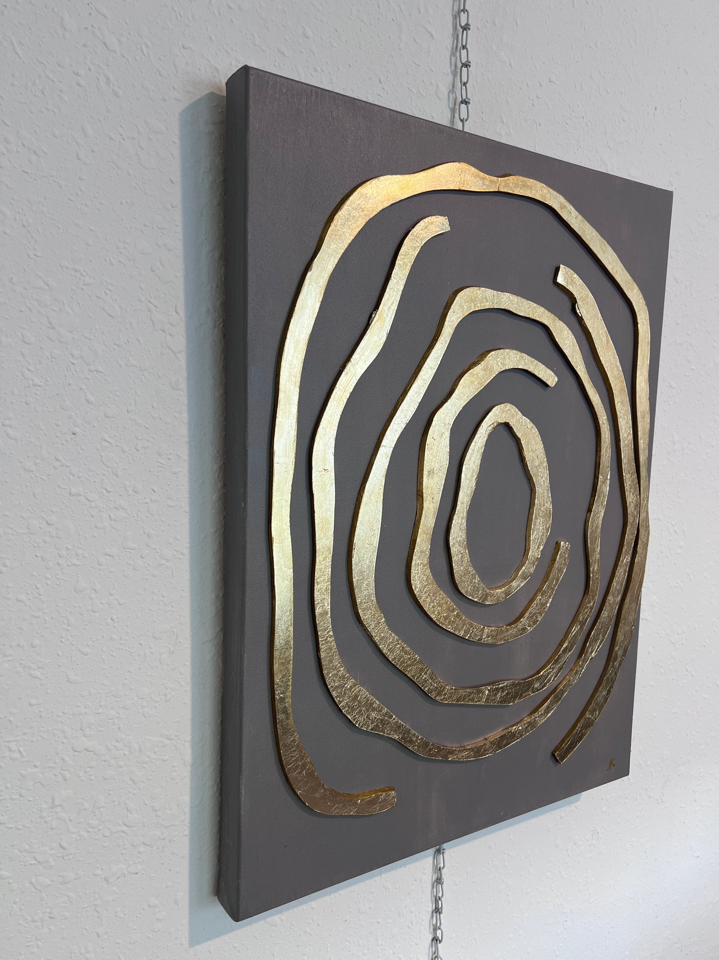 Original 3D Abstract Art by Alena Kalen "Golden Labyrinth" Gold Leaf, COA
