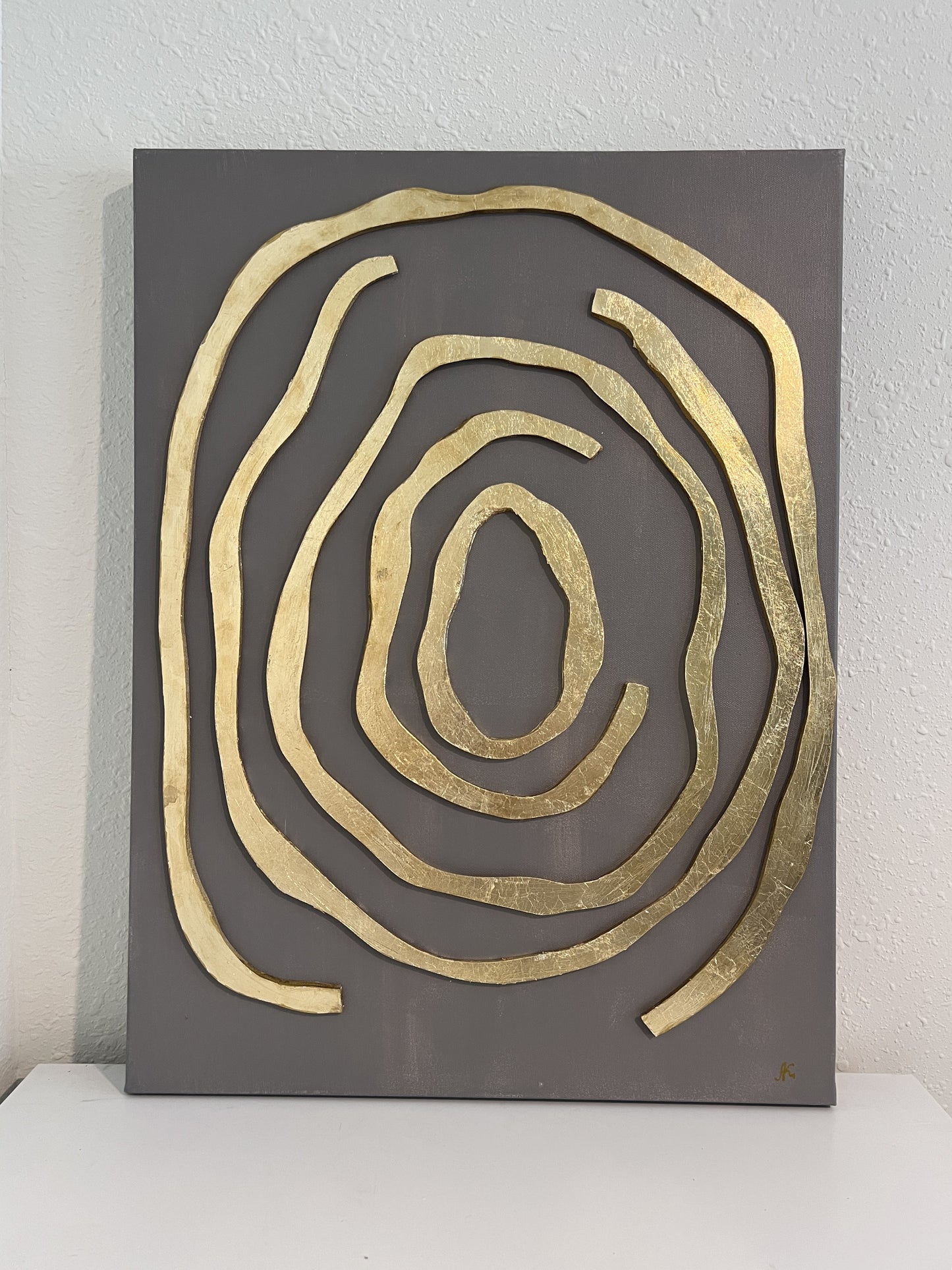 Original 3D Abstract Art by Alena Kalen "Golden Labyrinth" Gold Leaf, COA