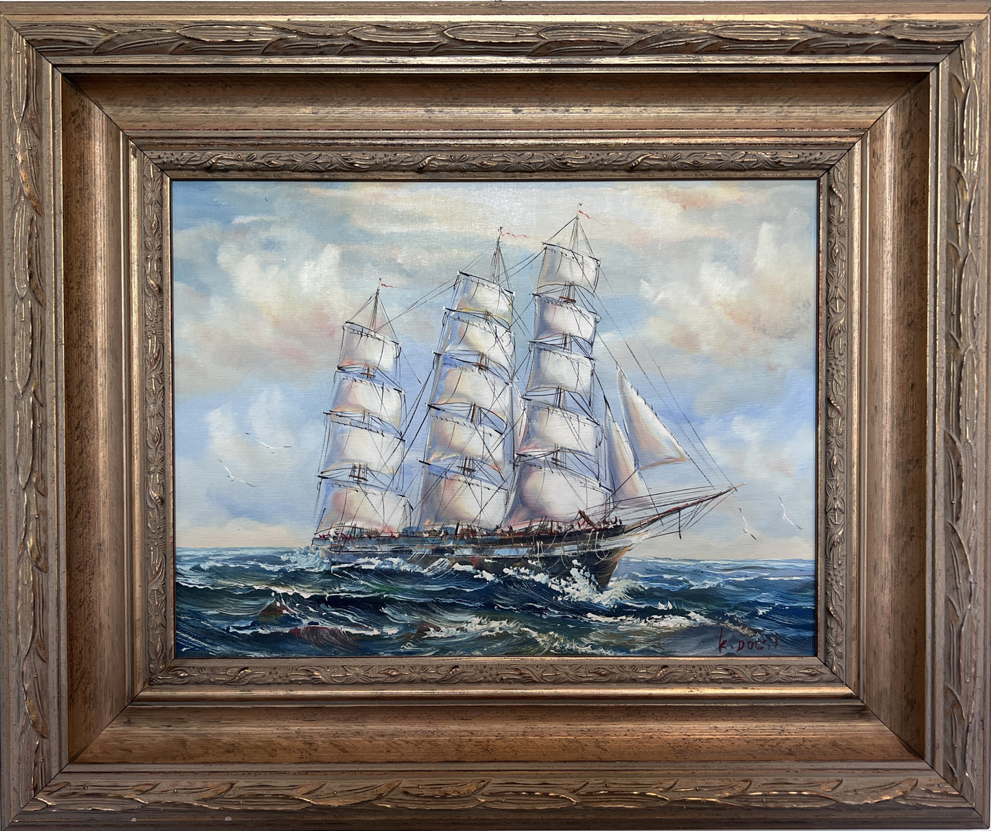 Framed Nautical Seascape Oil Painting Signed K. Dossi Maritime Ship Artwork