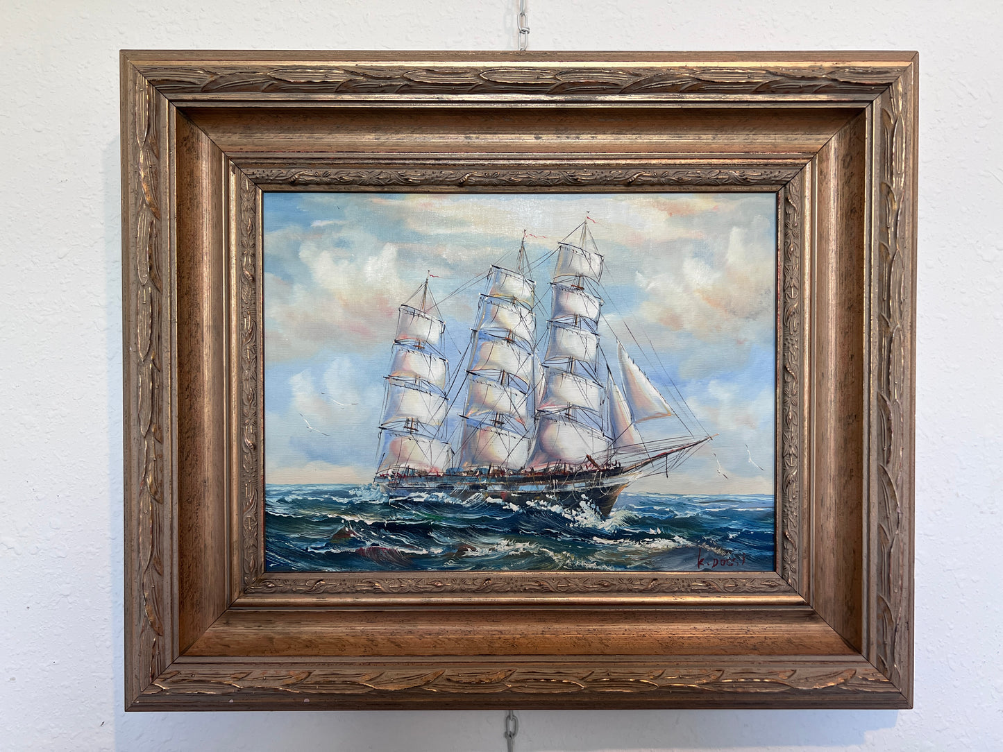 Framed Nautical Seascape Oil Painting Signed K. Dossi Maritime Ship Artwork
