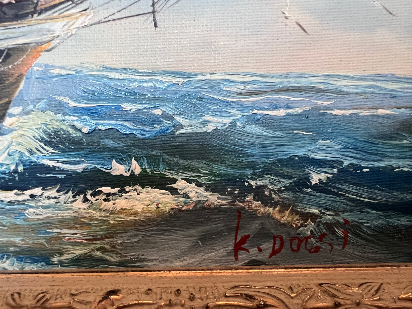 Framed Nautical Seascape Oil Painting Signed K. Dossi Maritime Ship Artwork