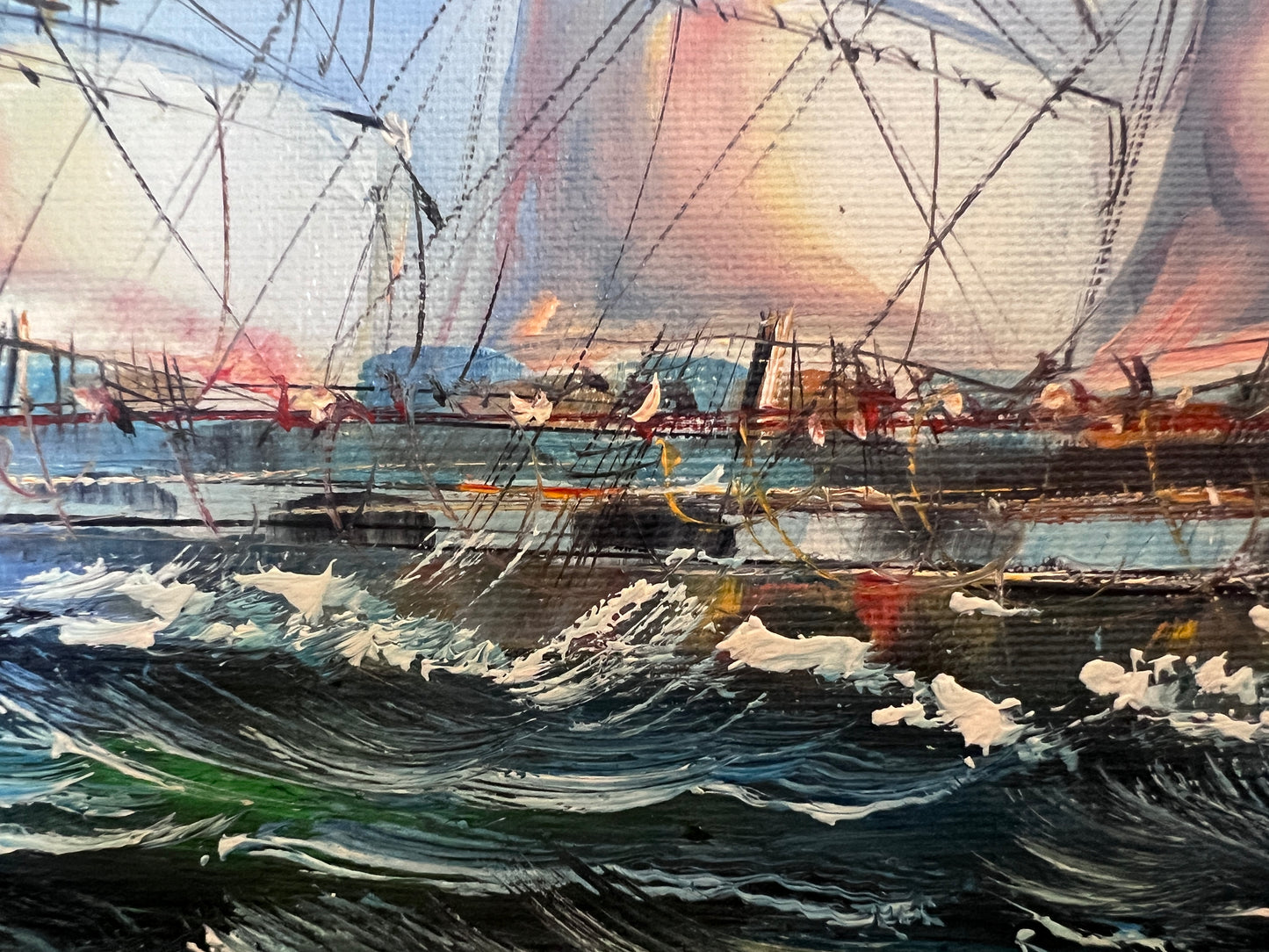 Framed Nautical Seascape Oil Painting Signed K. Dossi Maritime Ship Artwork