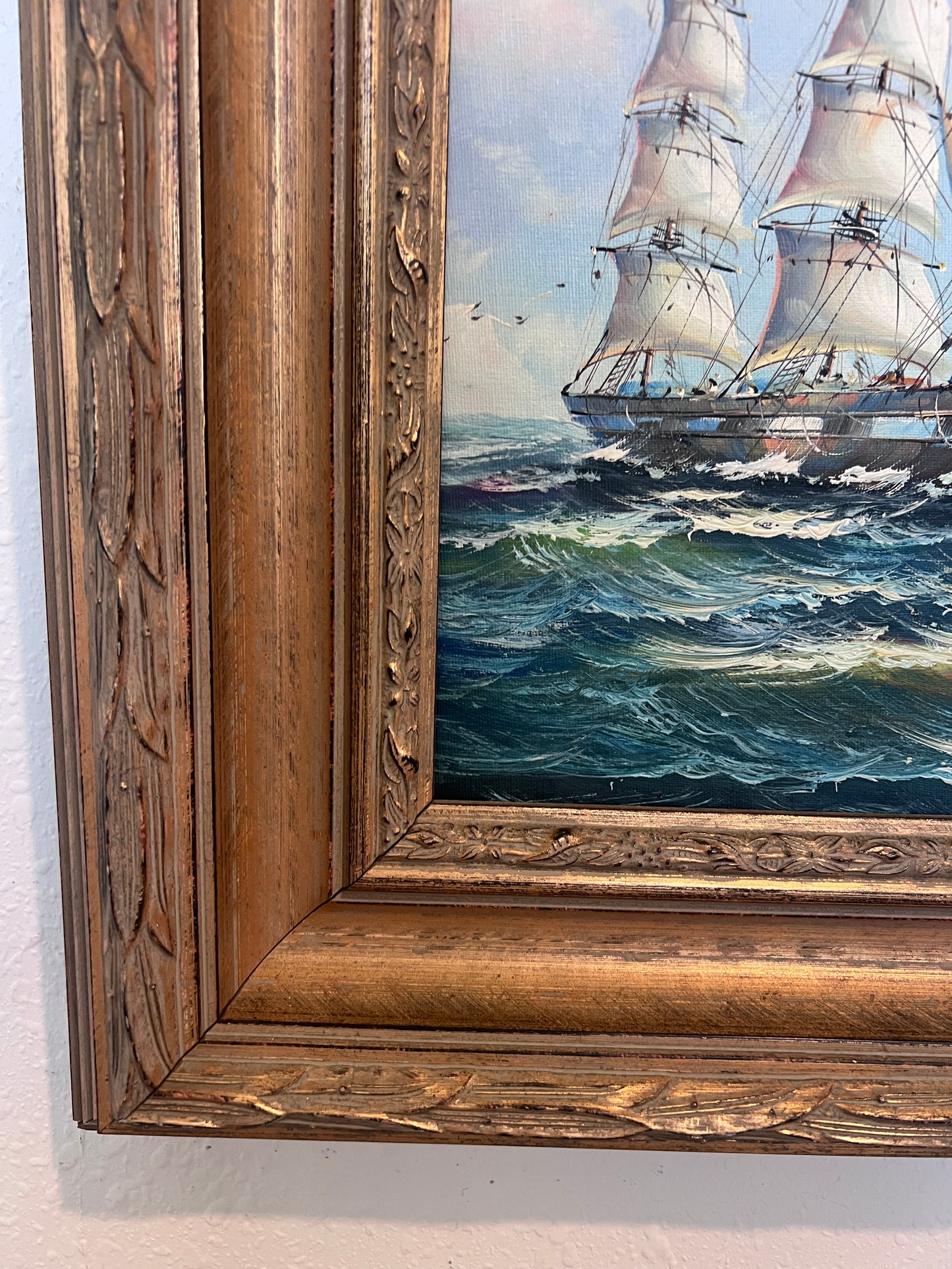 Framed Nautical Seascape Oil Painting by K. Dossi Maritime Ship Artwork