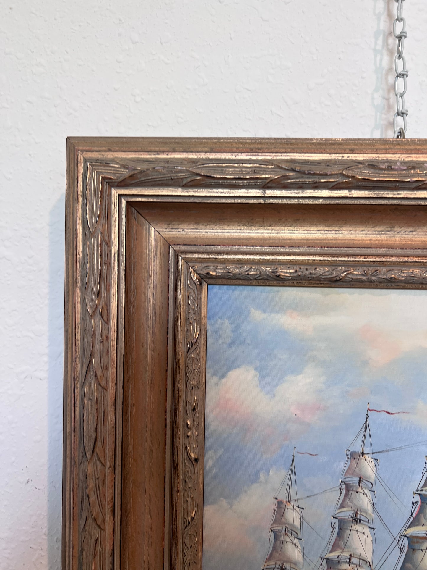 Framed Nautical Seascape Oil Painting by K. Dossi Maritime Ship Artwork