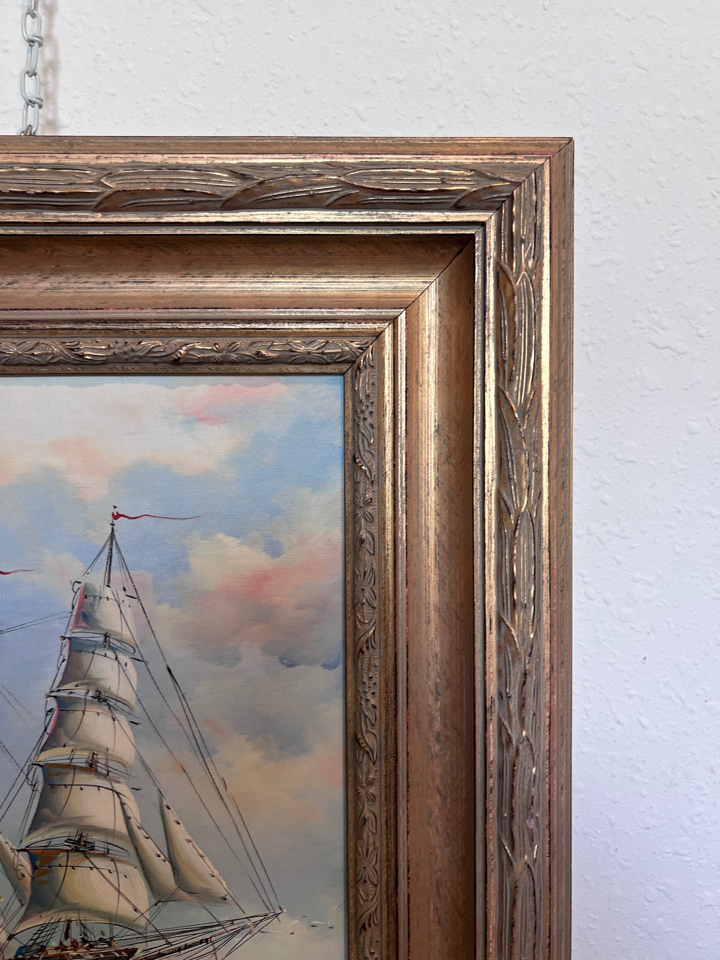 Framed Nautical Seascape Oil Painting by K. Dossi Maritime Ship Artwork