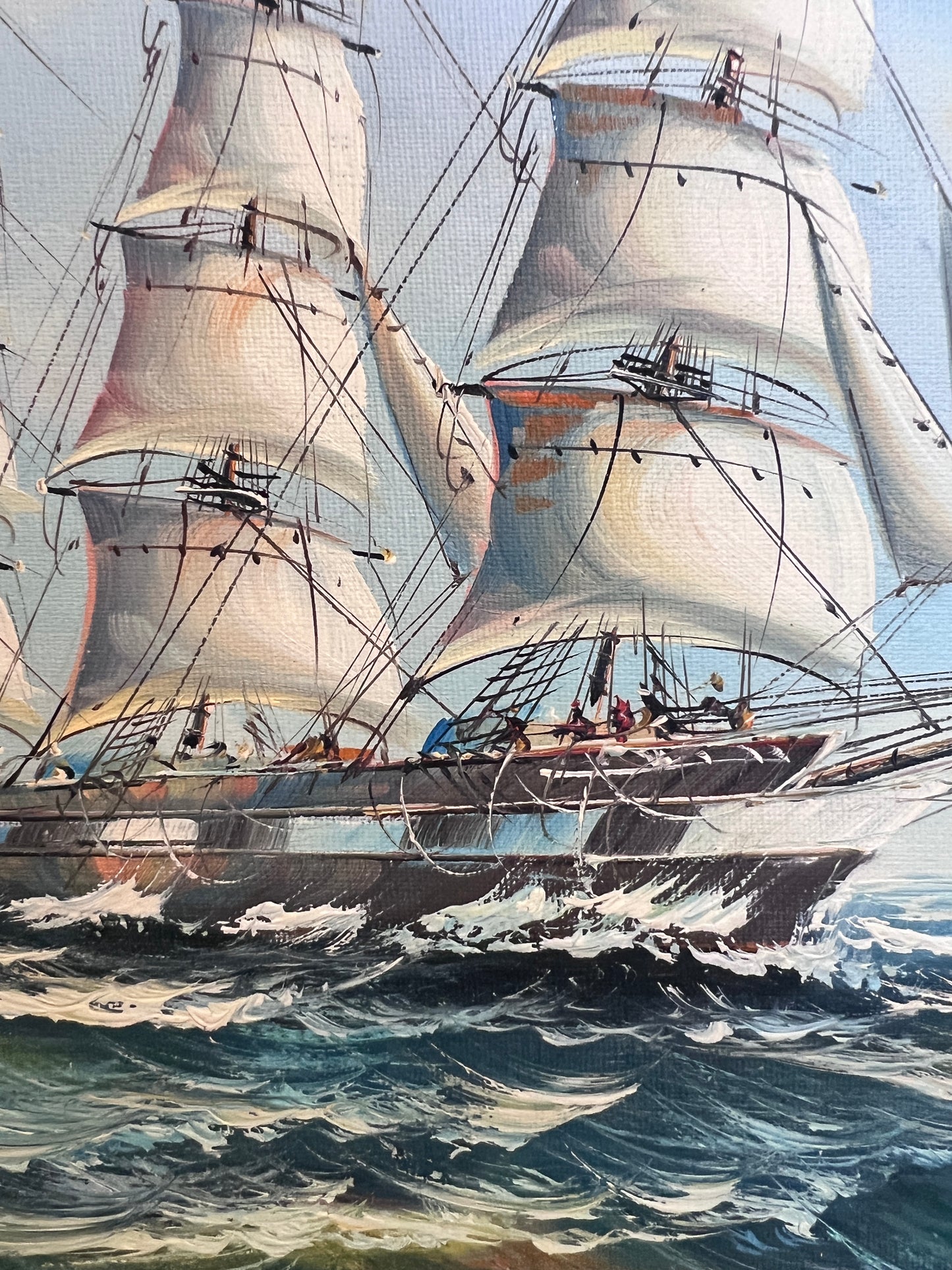Framed Nautical Seascape Oil Painting by K. Dossi Maritime Ship Artwork