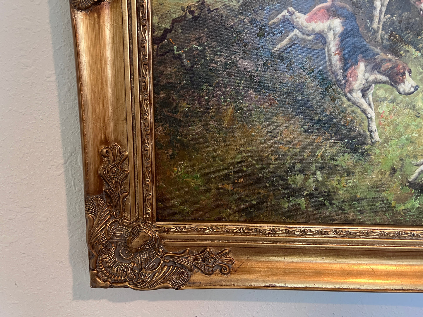 English Fox Hunting Scene Horse Hounds Oil Painting Signed William Framed
