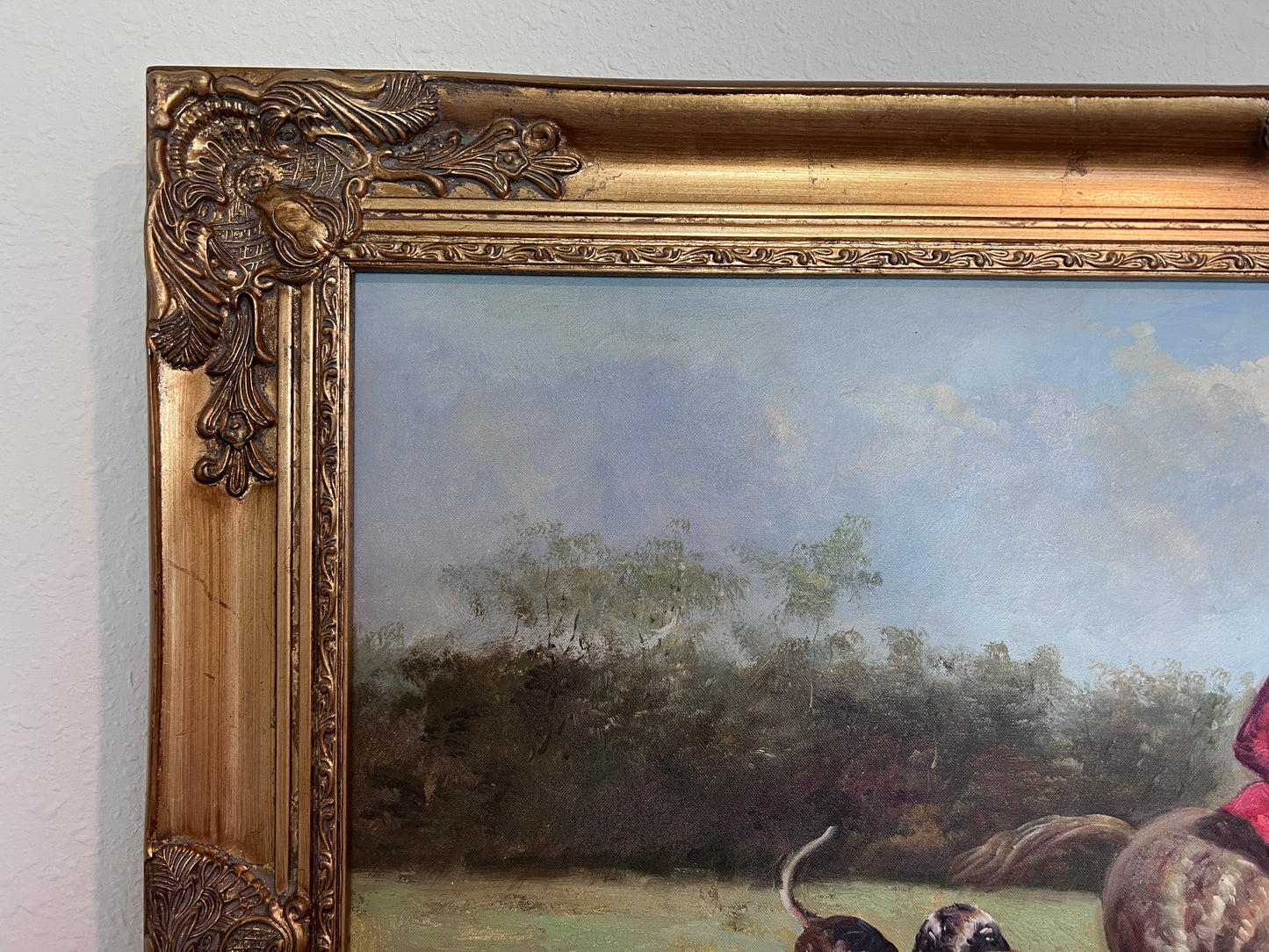 English Fox Hunting Scene Horse Hounds Oil Painting Signed William Framed