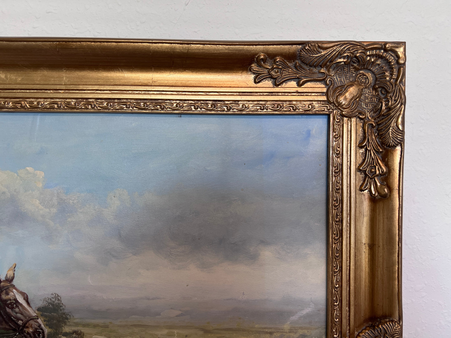 English Fox Hunting Scene Horse Hounds Oil Painting Signed William Framed