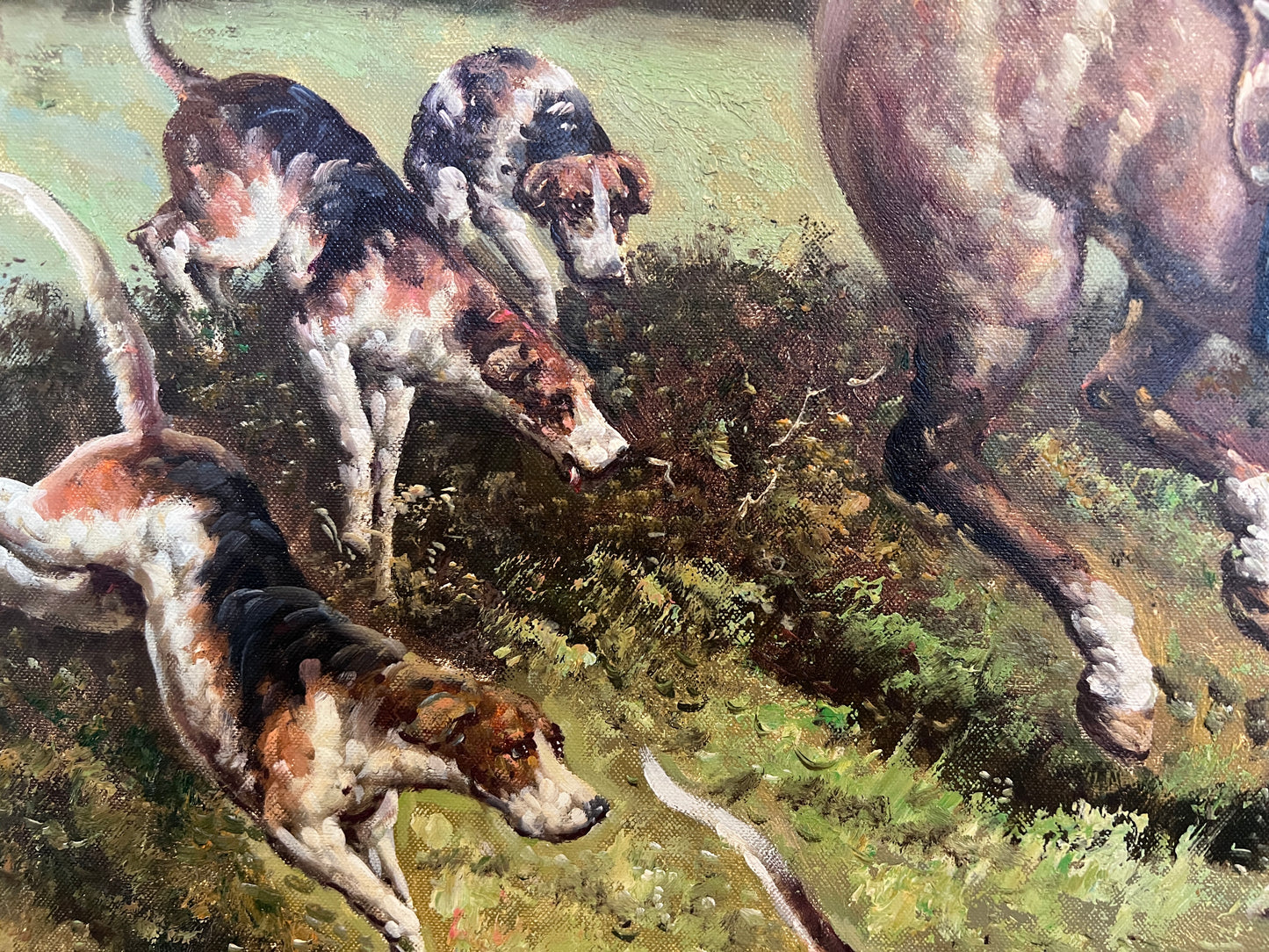 English Fox Hunting Scene Horse Hounds Oil Painting Signed William Framed