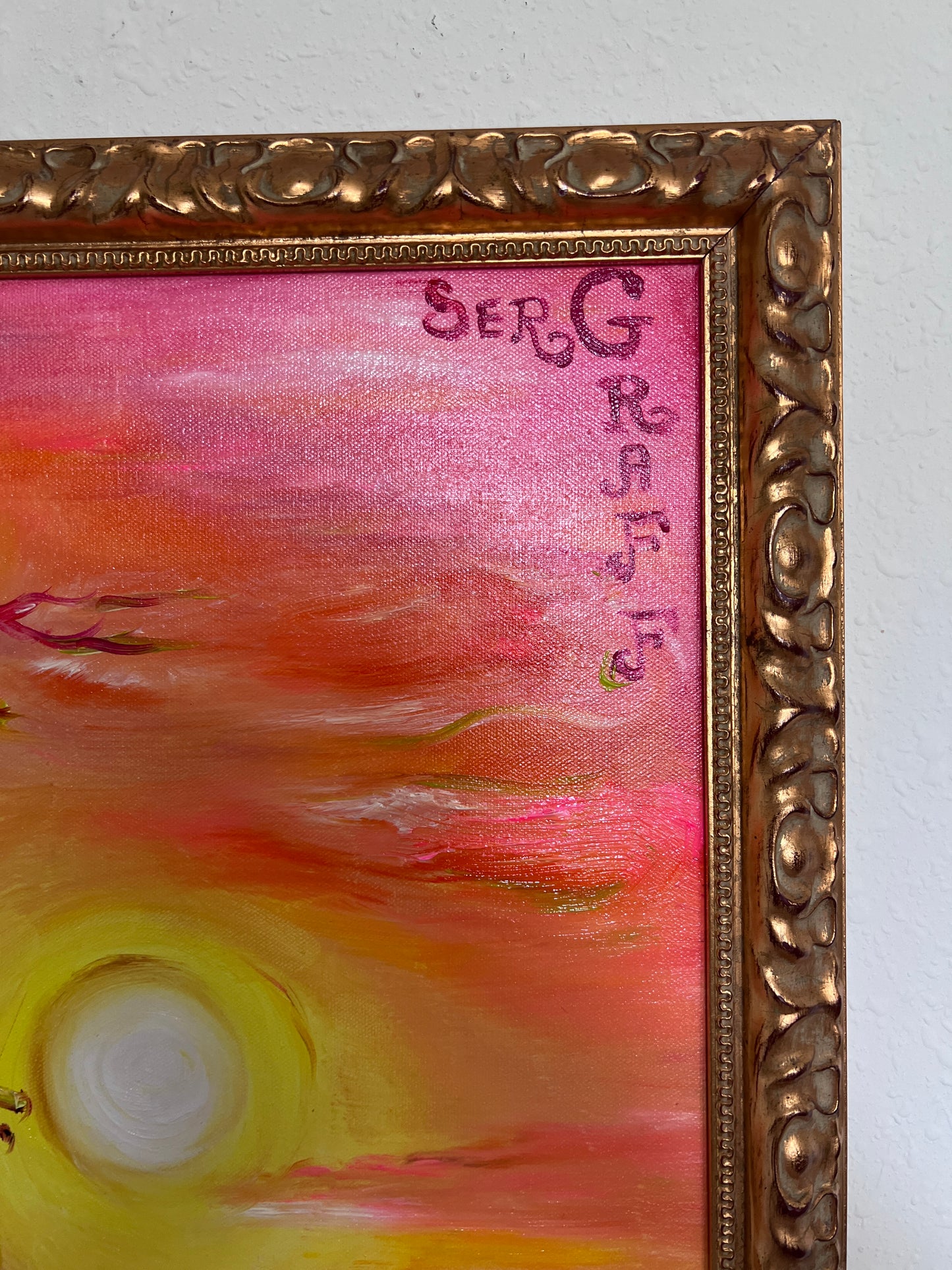 Original Oil Painting on Canvas by Serg Graff, "Ship" Sunset Sea Ocean, COA