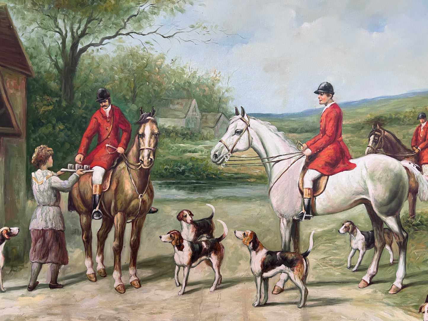 English Fox Hunting Scene Horse Hounds Oil Painting Signed William Framed