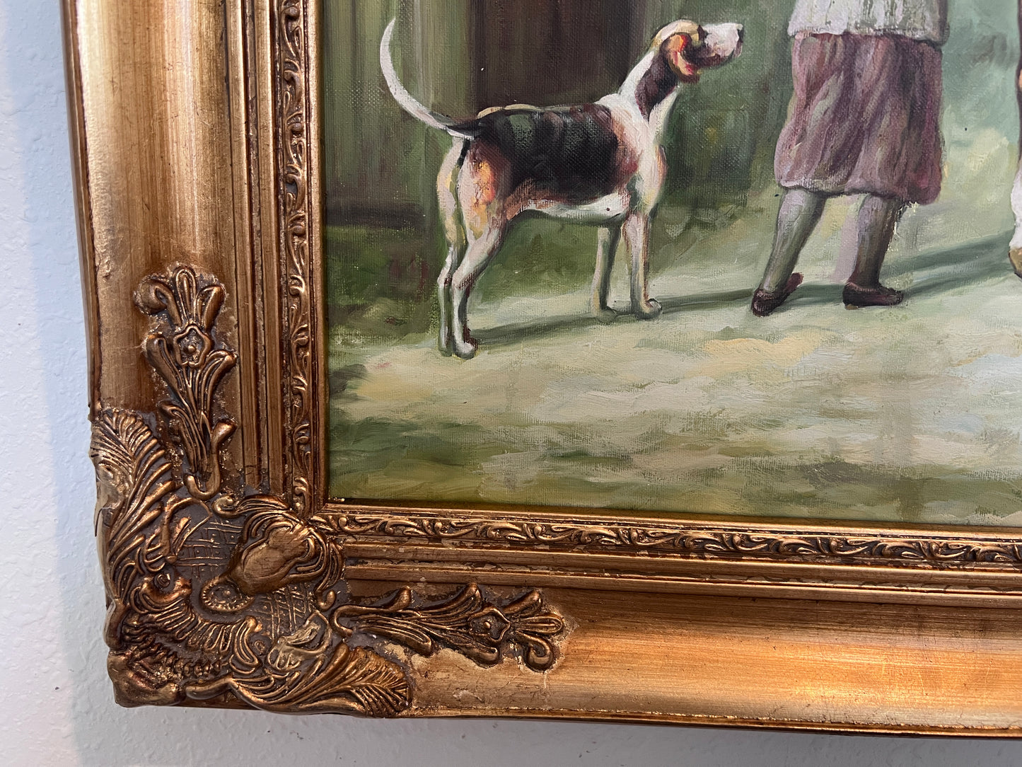 English Fox Hunting Scene Horse Hounds Oil Painting Signed William Framed