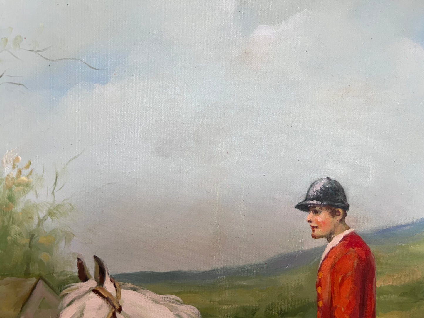 English Fox Hunting Scene Horse Hounds Oil Painting Signed William Framed