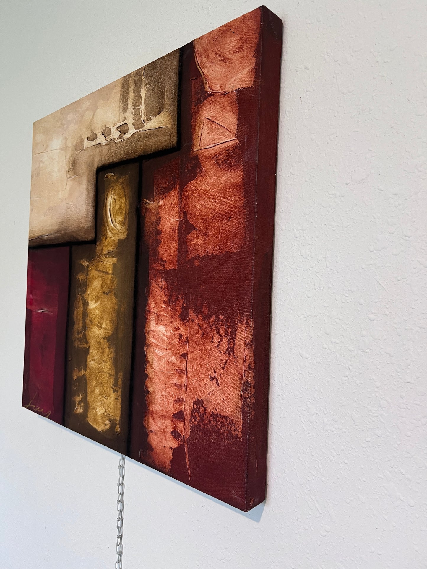 Modern Abstract Geometric Painting Signed Kaulani 2005 | 24x24" Textured Art