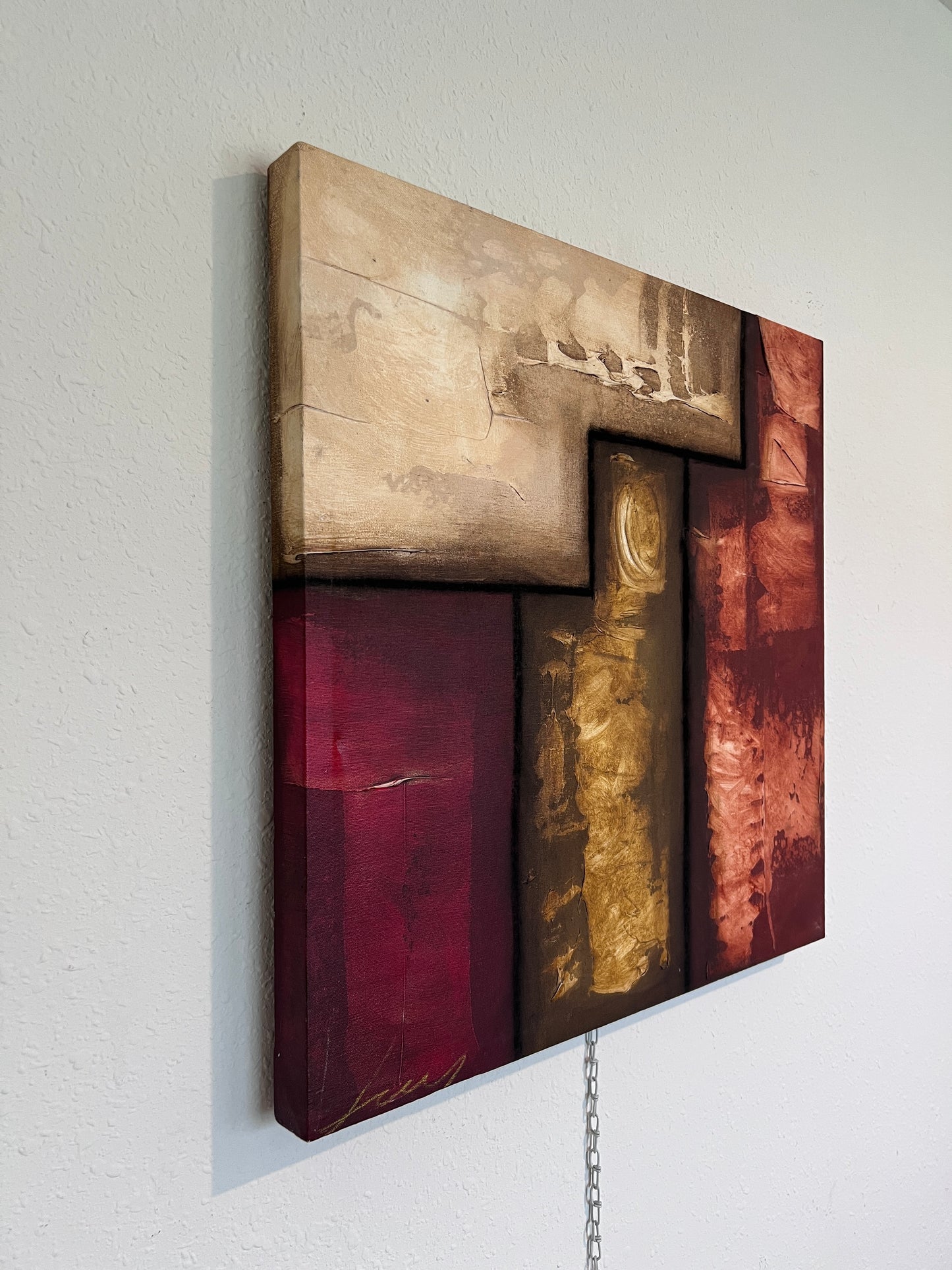 Modern Abstract Geometric Painting Signed Kaulani 2005 | 24x24" Textured Art