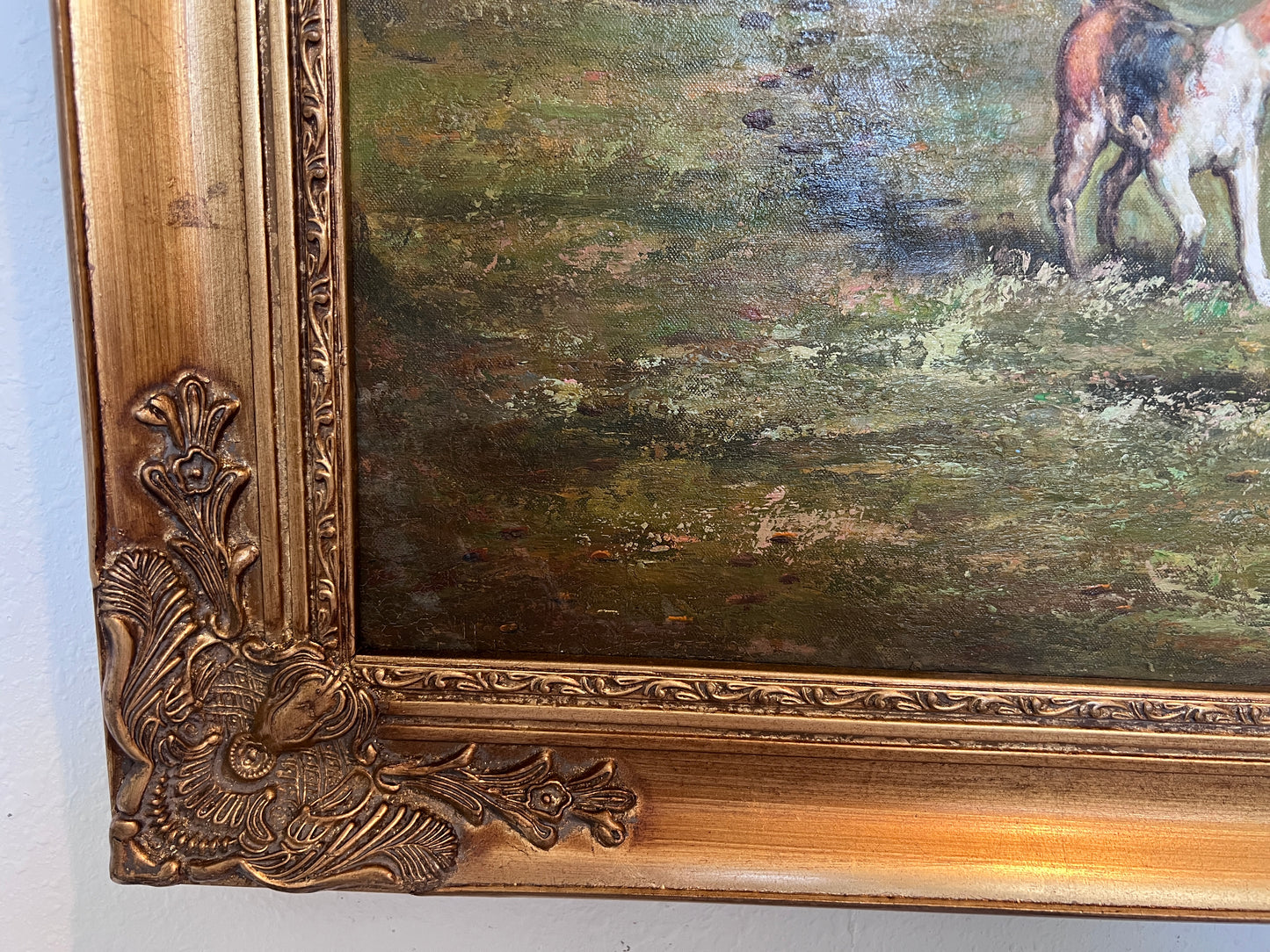 English Fox Hunting Scene Horse Hounds Oil Painting Signed Taylor Framed
