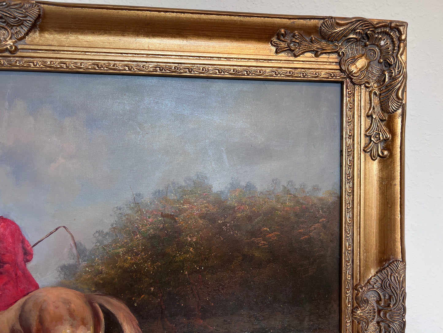 English Fox Hunting Scene Horse Hounds Oil Painting Signed Taylor Framed