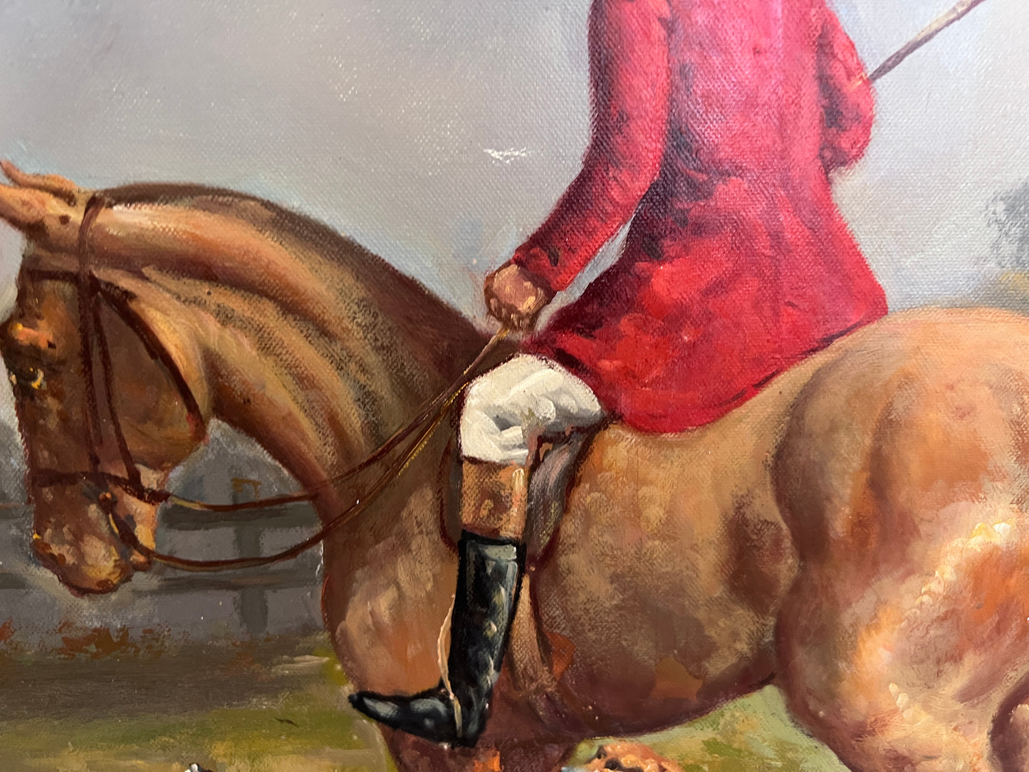 English Fox Hunting Scene Horse Hounds Oil Painting Signed Taylor Framed
