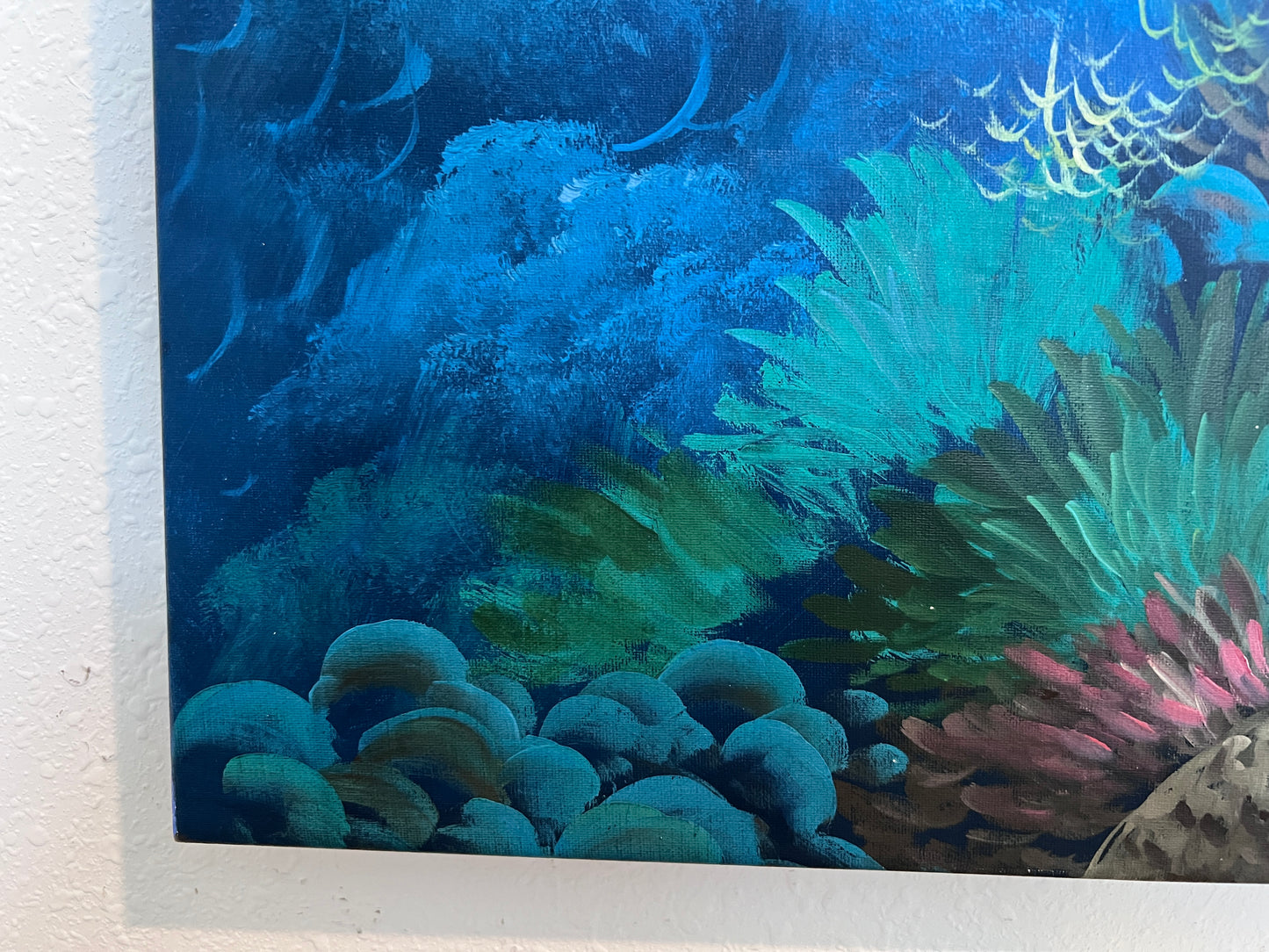 Vibrant Underwater Scene – Acrylic on Canvas Signed “Lewis” – 36"x24" Unframed