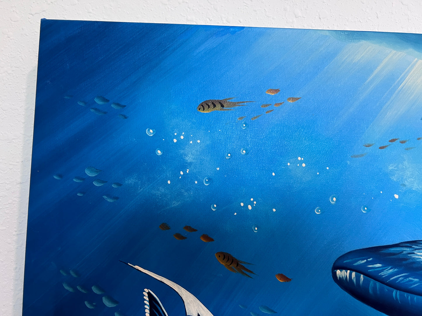 Vibrant Underwater Scene – Acrylic on Canvas Signed “Lewis” – 36"x24" Unframed
